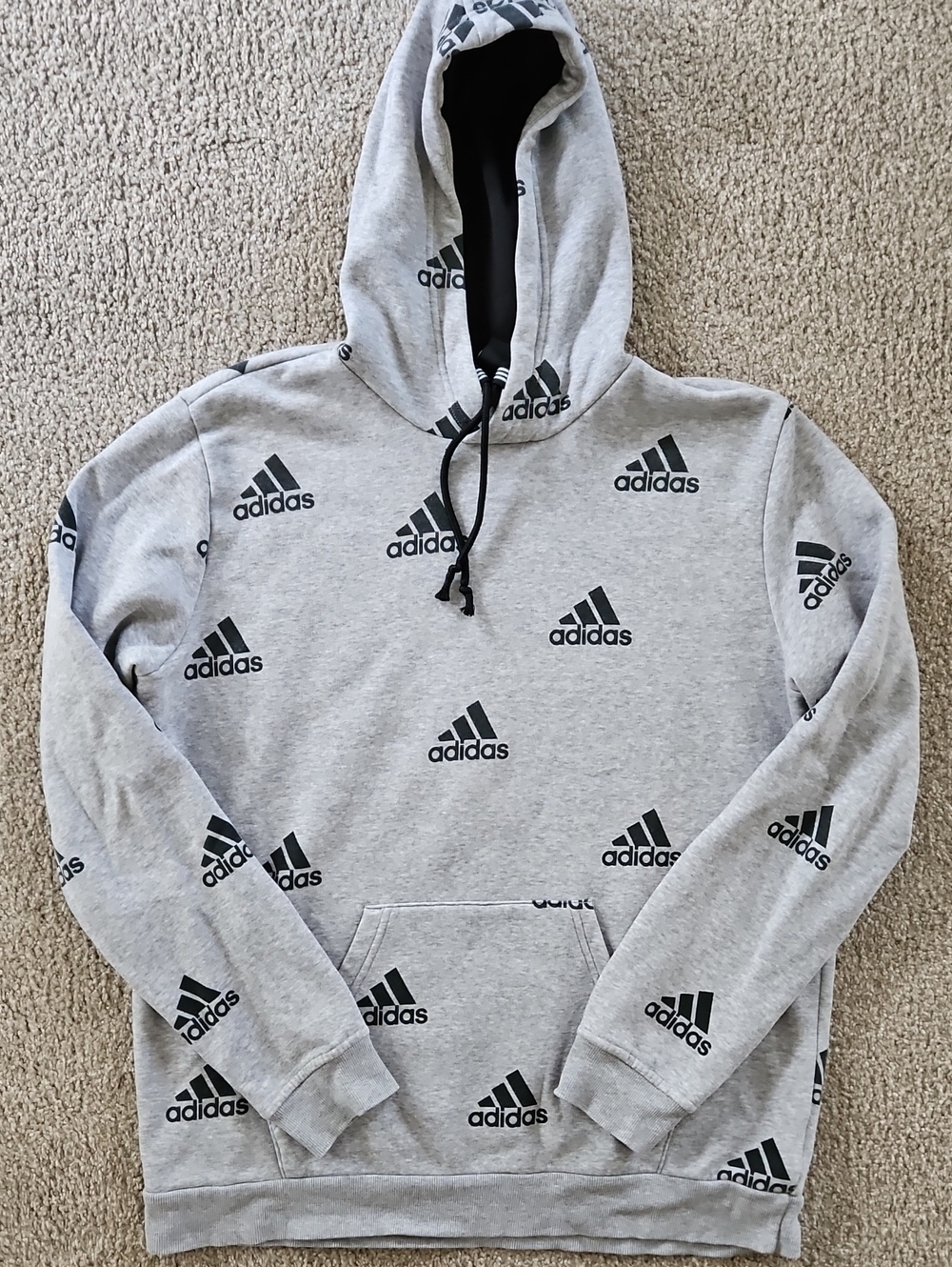 Adidas Gray Badge of Sports Logo Hoodie Mens Size Small
